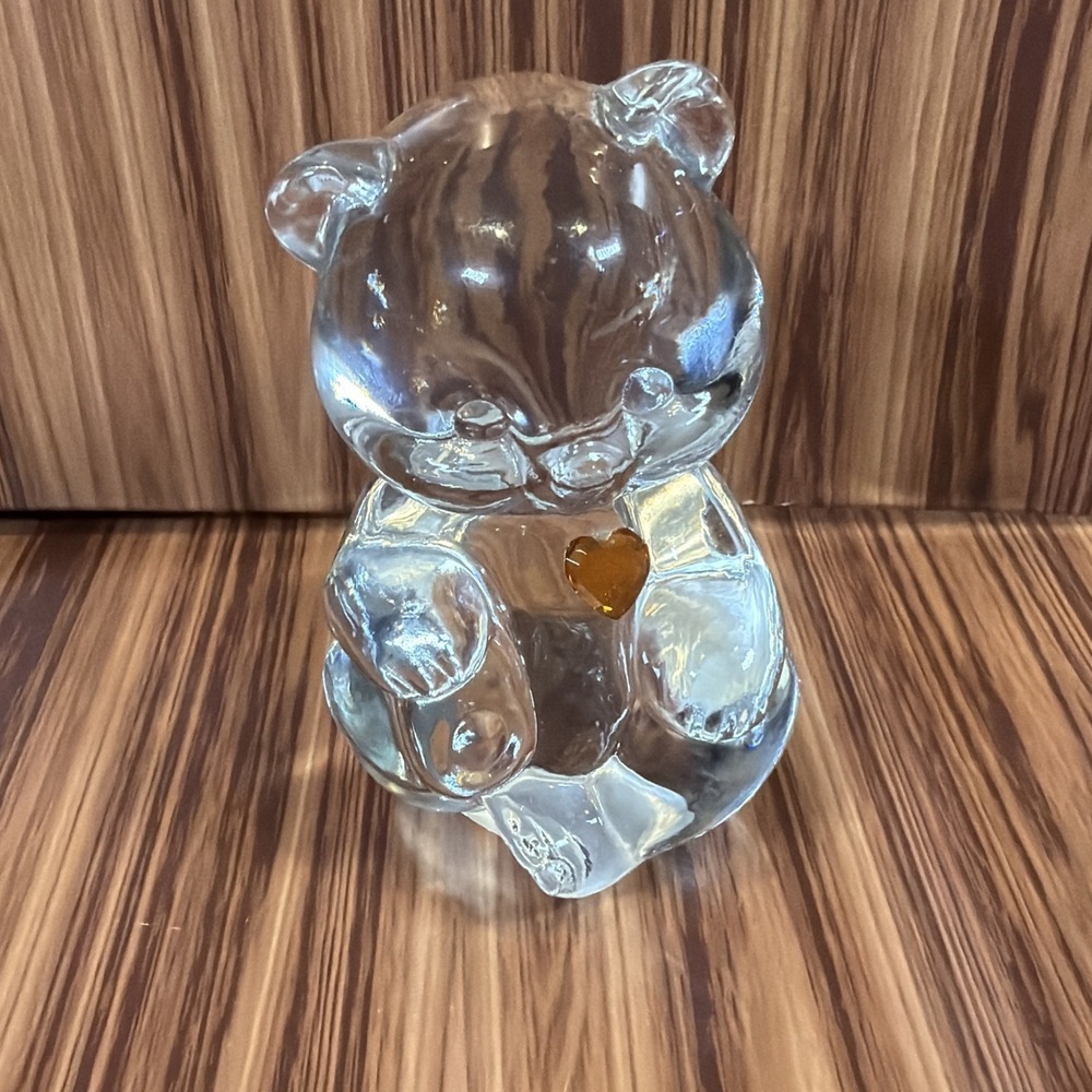 Fenton November Topaz Birthstone Clear Art Glass Teddy Bear Paperweight Figurine